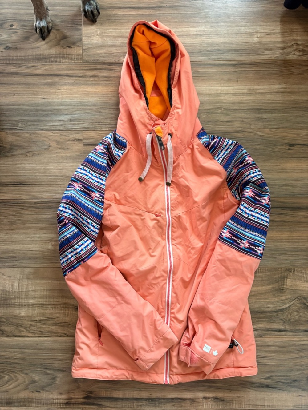 Women’s Coral Ski Jacket with Patterned Sleeves